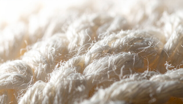 Textile Texture Macro: A close-up shot reveals the intricate weave and fuzzy texture of a cream-colored textile, highlighting the natural fibers and the way light catches the subtle details.