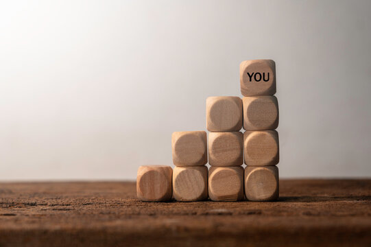 Simple Wooden Blocks Forming Concept of Growth with Word You
