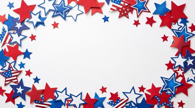 Red, white, and blue stars forming an oval border on a clean white background, perfect for patriotic celebrations.