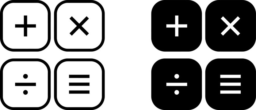 Mathematical operator icons set for addition subtraction multiplication and division