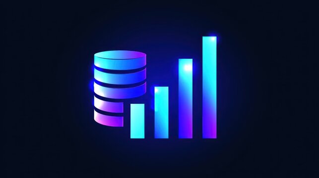 A neon-colored database icon with a dark background