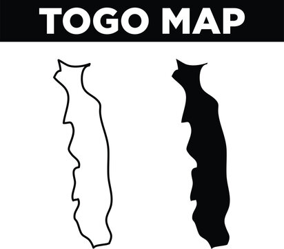 Togo map outline and solid black silhouette illustration