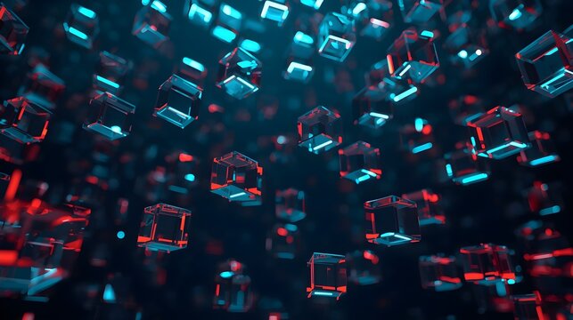 Futuristic 3D Glass Block Data Network Abstract Tech Background