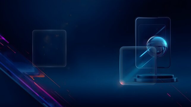 Abstract Dark Blue Glass Glassmorphism Frame Display with Podium