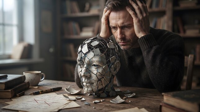 Broken Mind Concept with Fragmented Human Silhouette 2
