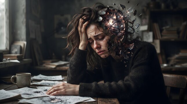 Broken Mind Concept with Fragmented Human Silhouette 1