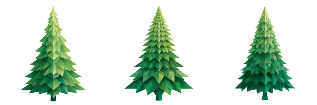 Set of Stylized Geometric Green Christmas Tree transparent png background. Ai generated