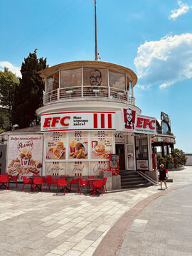 Yalta, Crimea, July 6, 2025: Yalta promenade, view of the EFC restaurant.