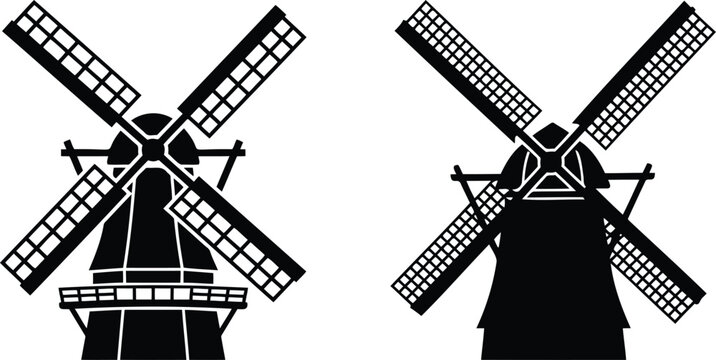 Two black windmill icons for farm and rural energy design