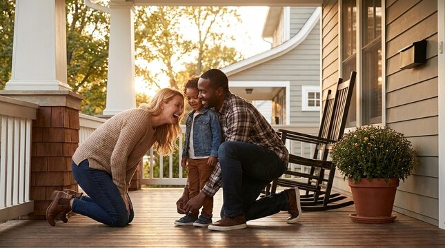 A warm outdoor scene featuring a family enjoying a bright afternoon; sunlight streams through the trees casting long shadows; the mood is peaceful and idyllic, perfect for lifestyle content