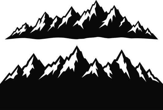 Black and white mountain range silhouettes vector set