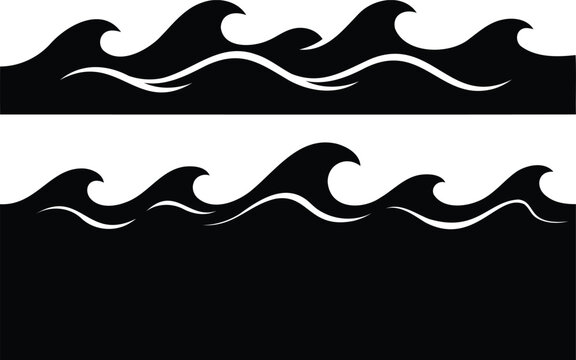 Black and white ocean wave patterns set