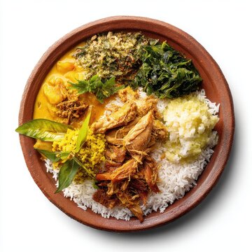 rice dhal curry fried fish  isolated on a white background