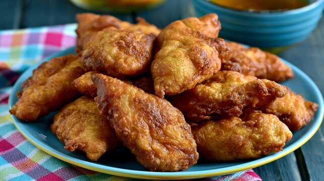 Golden brown crispy chicken pieces ready to eat, serving as an appetizer or snack
