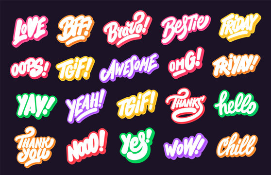 Hand Lettered Reaction Words Vector Sticker Set