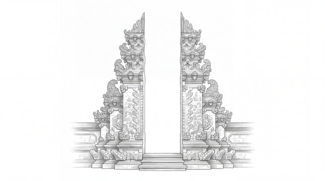 Traditional Balinese Candi Bentar Temple Gate Vector Sketch