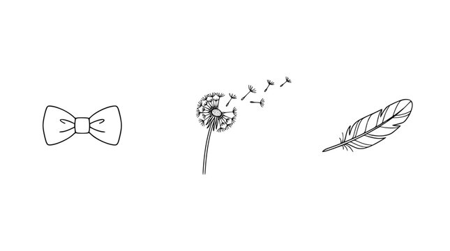 This imaginative drawing combines a bow tie, a dandelion, and a feather, symbolizing elegance, freedom, and the beauty of life's fleeting moments and celebrations.