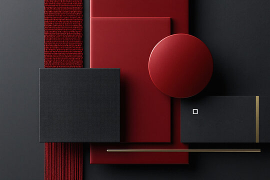 Red and black geometric 3D-style composition minimalist smart design
