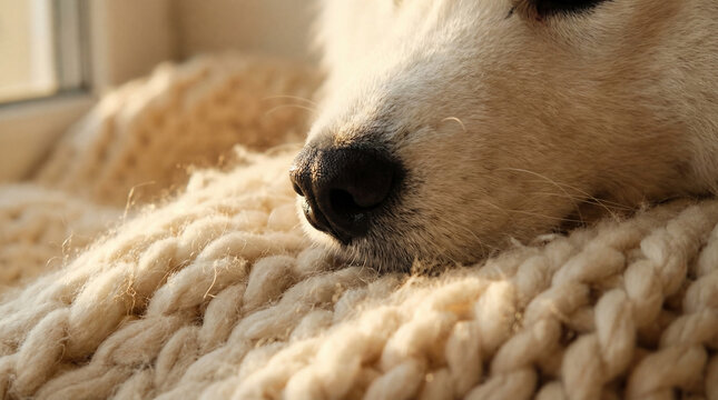 Sheep sleeping in animal shelter, creative anthropomorphic lifestyle scene exploring animal behavior, responsible care, companionship, wellbeing, humane values, education, modern lifestyle