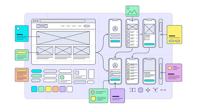 User interface design workflow with website and mobile wireframes