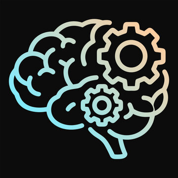 Brain with gears gradient line icon symbolizing artificial intelligence and cognition