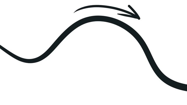 An arrow moves along a moving, wavy, smoothly curving line.