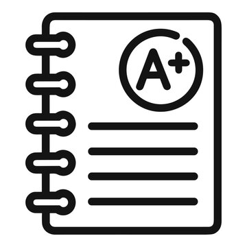 Vector line icon of a notebook page with a plus A grade