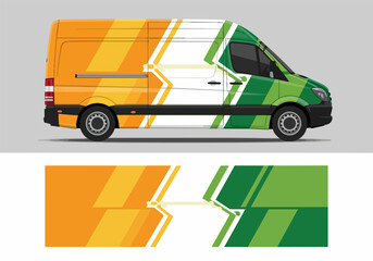 Fototapeta premium Colorful van with geometric pattern design wrap