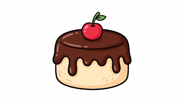 Cute Chocolate Pudding Dessert Vector Illustration with Cherry