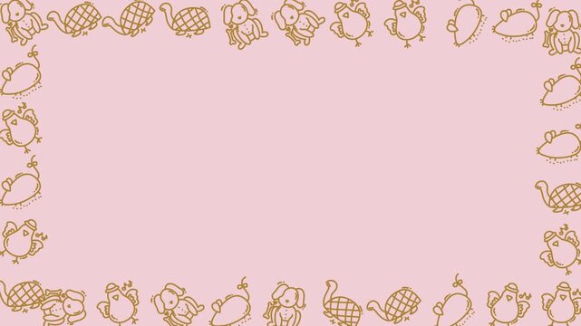 Cute Animal Border Frame Pattern Animation with Copy Space on Pink Seamless Background