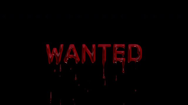 WANTED bloody bounty notice, dripping blood manhunt marker for crime thrillers, western style promos and outlaw video graphics