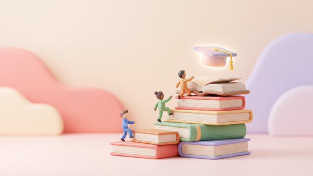 3d clay style micro learning education and career growth concept