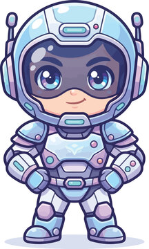 A cute chibi astronaut character wearing futuristic space armor.