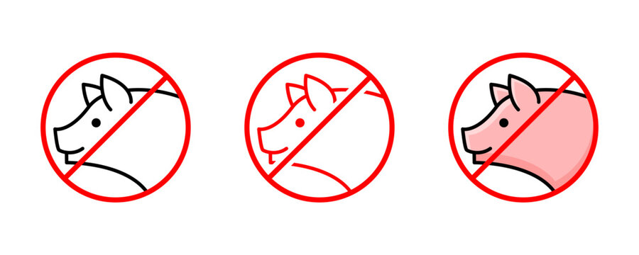 The no pork icon features the symbol of a forbidden animal associated with dietary restrictions