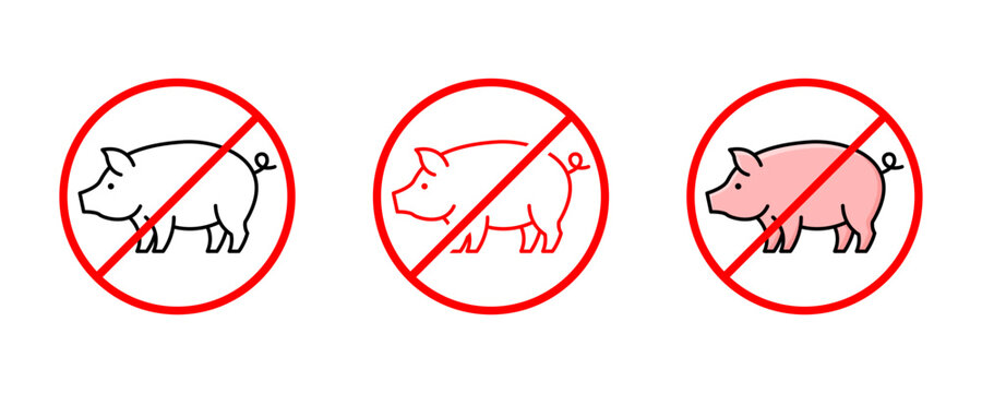A no pork symbol icon for use in commercial settings to indicate dietary restrictions or product warnings.