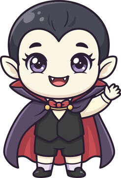 A cute cartoon vampire character waving hello in a friendly and playful style.