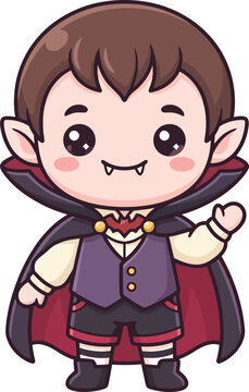 Cute cartoon vampire character with a friendly smile and cape.