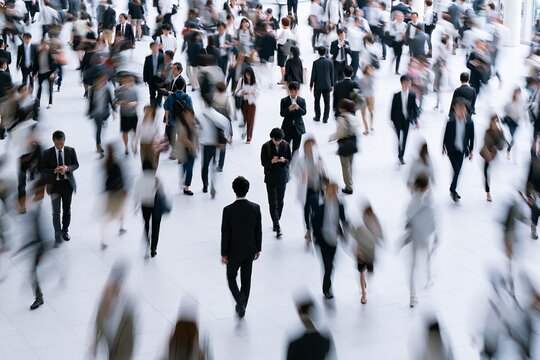 都市を忙しく行き交う多くのビジネスパーソンの活気ある群衆
