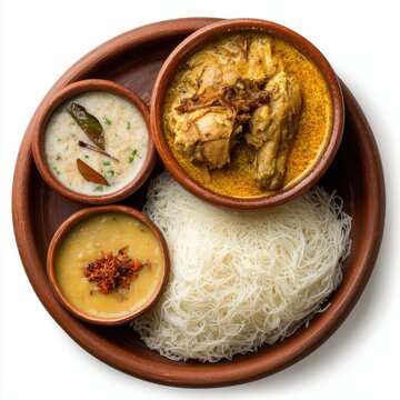 lunch menu with string hoppers chicken curry  isolated on a white background