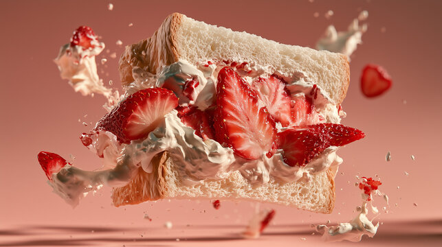 Japanese fruit sando sandwich floating, blush pink background 3D render &mdash; perfect for Japanese dessert branding, bakery menu design, and trendy sweet sandwich marketing