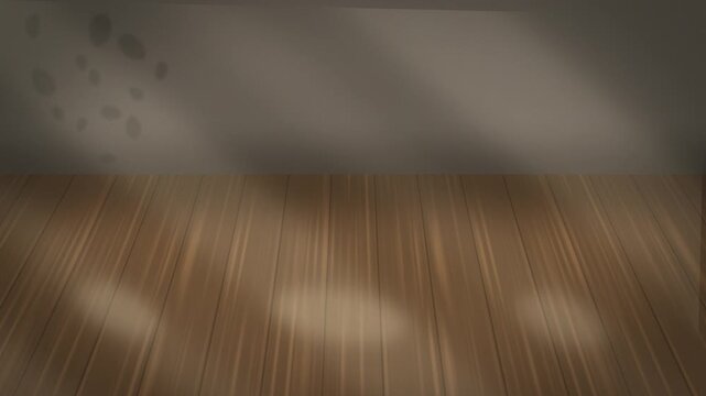 Blurred spotlight reflections on wooden floor. 2d animation