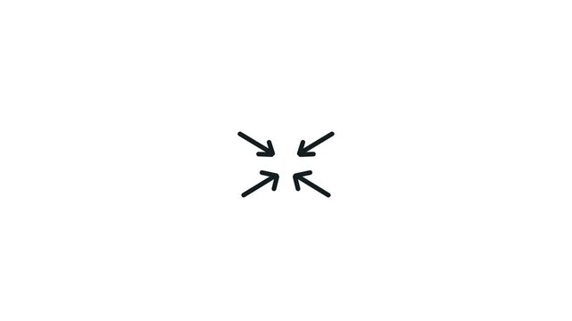 Four arrows move towards the center, decreasing in size and seeming to pulsate, then they diverge and disappear.