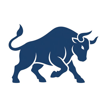 Blue bull silhouette charging forward in minimalist style