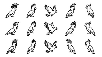 Cockatoo Bird Icon Set, Silhouette Collection on Transparent Background © nur