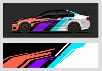 Fototapeta premium Colorful racing car with dynamic geometric decals and spoiler