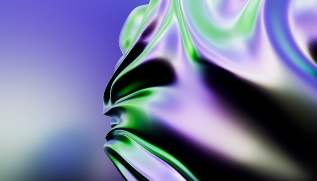 Close-up of shiny metallic texture with folded iridescent colors