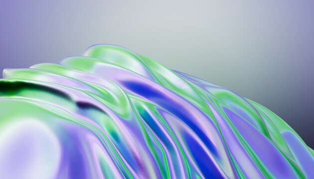 A smooth abstract surface with glossy green and blue fluid waves