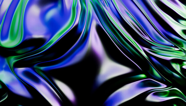 Abstract close-up of glossy fluid shapes in blue green and purple