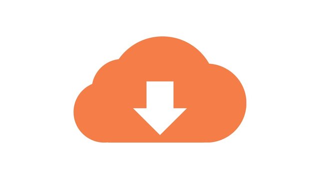 Orange cloud icon with download arrow symbolizing data transfer and online storage solution for digital assets