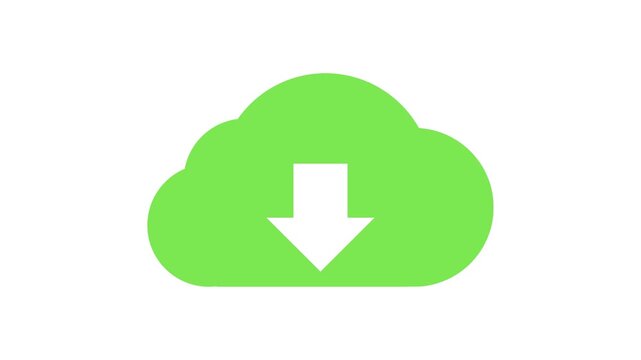 Green cloud icon with a downward arrow, representing download or saving data and information for cloud storage